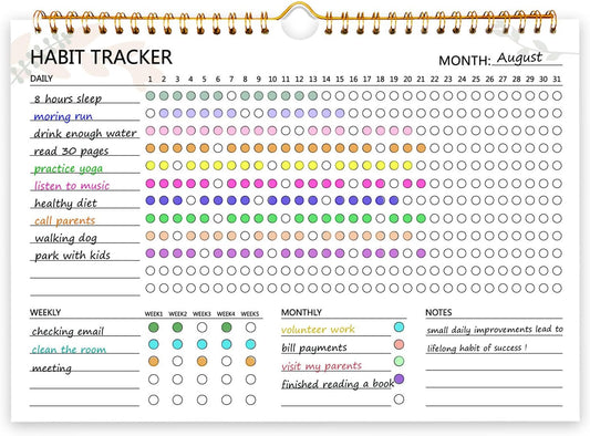 Habit Tracker Calendar, Aesthetic Daily Weekly Goal and Habit Tracker Journal, 12 Months Undated Habits Tracker Planner with Spiral Binding, Boost Productivity Tool and Workout Calendar, 11.7"x8.5"