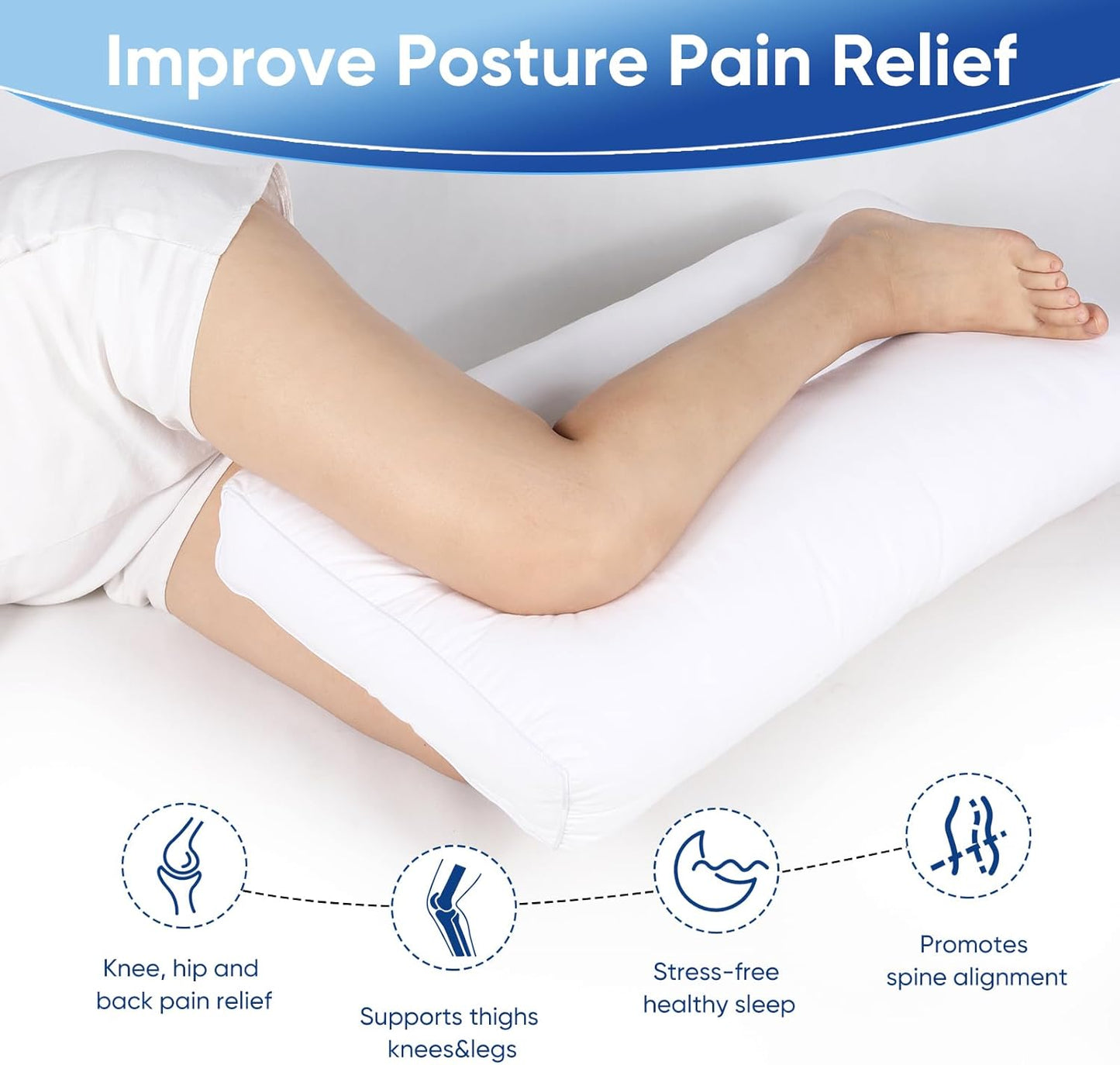 MINUPWELL 6.5" Knee Pillow for Side Sleepers - 100% Shredded Memory Foam Leg Pillow for Side Sleeping - Between Leg & Under Hip Pillow - Relieving Leg, Back, and Knee Pain - High Supportive