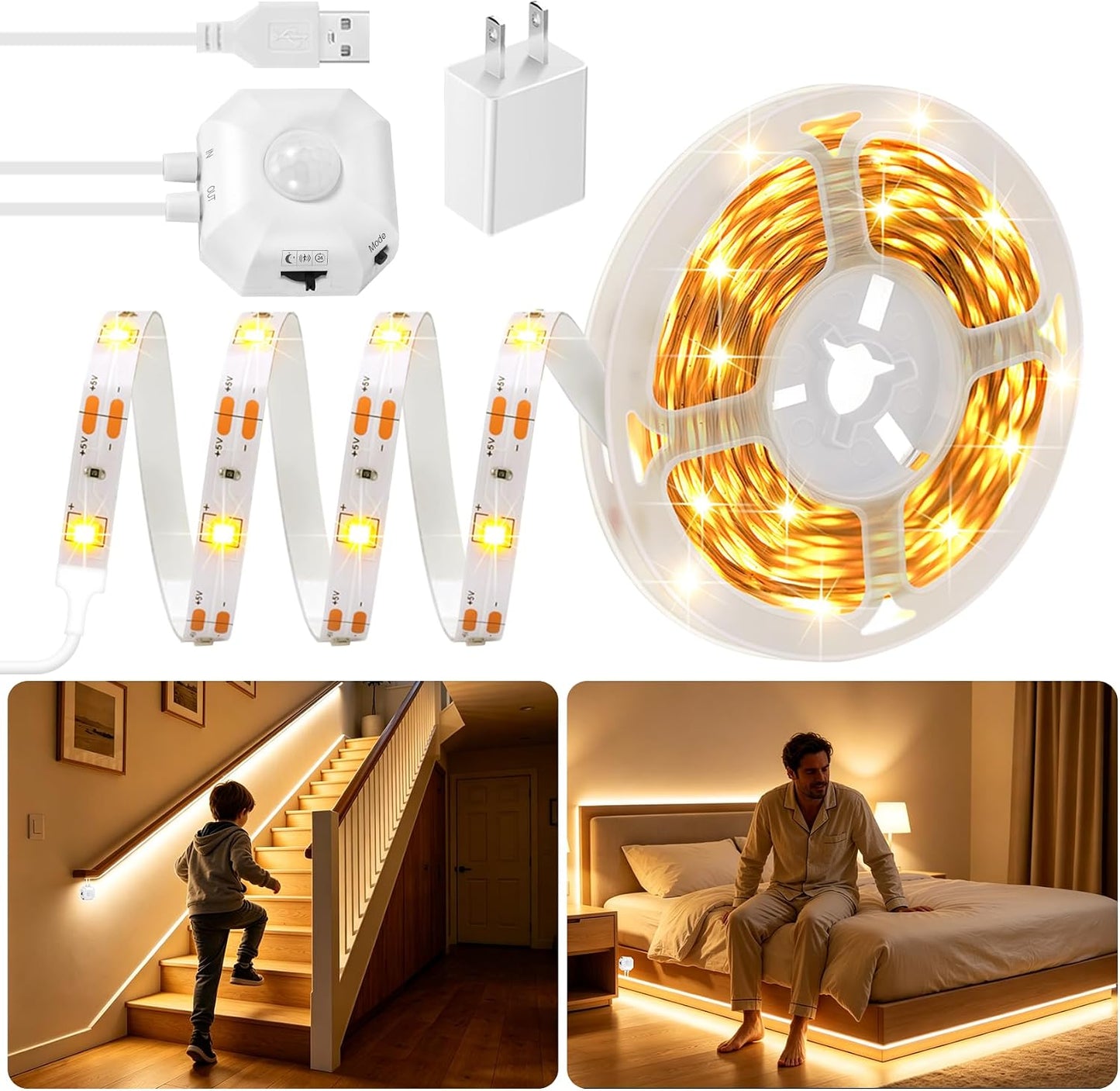 Motion Activated LED Strip Under Bed Lights 9.8Ft RGB, Remote & App Control | Motion Sensor Strip Light Indoor, Music Sync,Auto On/Off RGB Color Changing Night Light USB Powered for Bedroom Cabinet TV PC