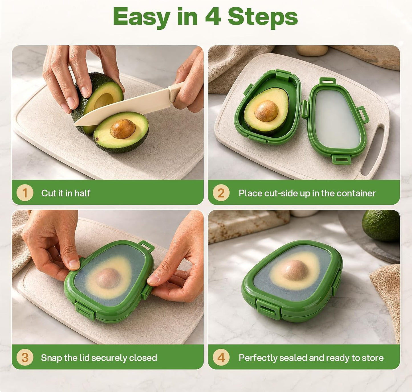 CLEANGOR Avocado Saver and Onion Saver, 4Pcs Fruit and Vegetable Savers | Silicone Food Saver with Snap-On Lid, Ideal for Avocados, Onions, Lemons, Orange and Tomatoes, Reusable, Dishwasher Safe