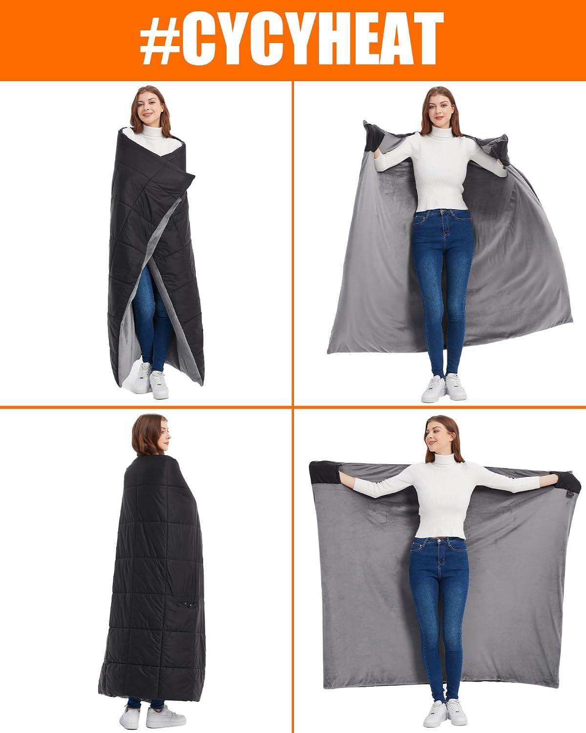 20000mAh Large Heated Blanket Battery Powered, 7.4V Battery Portable Cordless Throw Electric Rechargeable Heating Blankets (Black+20000mAh Battery, 63x55in Adult Size)