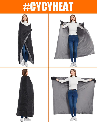 20000mAh Large Heated Blanket Battery Powered, 7.4V Battery Portable Cordless Throw Electric Rechargeable Heating Blankets (Black+20000mAh Battery, 63x55in Adult Size)