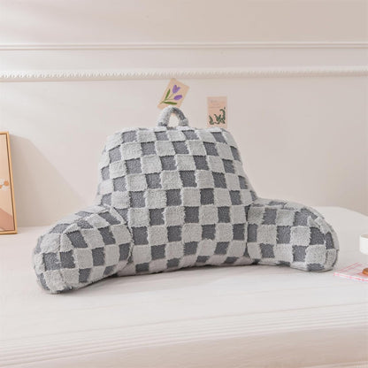 Aimuan Reading Pillow Checkered Bed Rest Wedge Backrest Checkerboard Pillow with Arms Back Support for Sitting Up in Bed Cushion Incline Rest Sleeping Snoring Pillow (Beige,Large)
