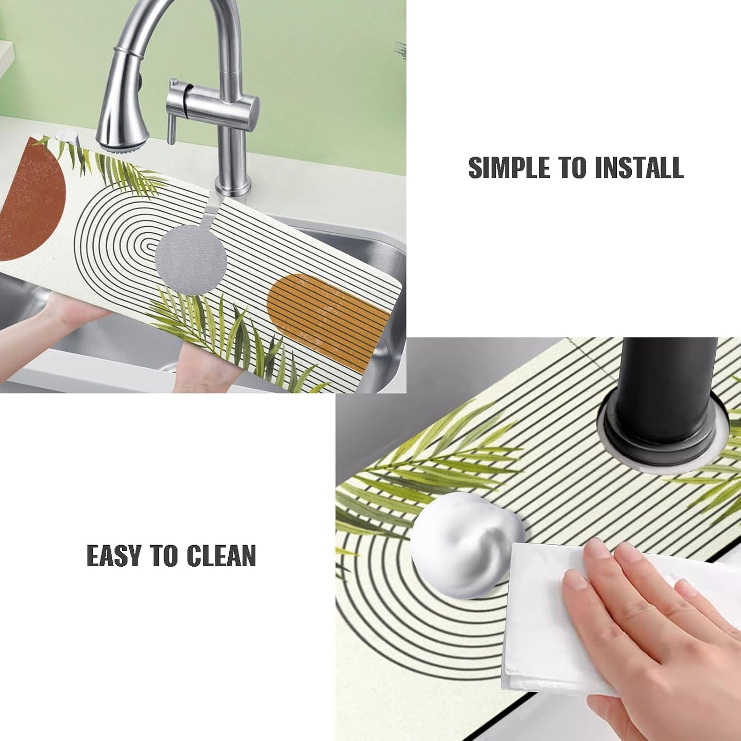 Sink Faucet Absorbing Mat, 2 Pack Drying Mat Around Faucet Sink Splash Guard Behind Faucet Sinkmat For Kitchen Bathroom Island Rv 24 * 5.5 Inch (60 * 14 cm)