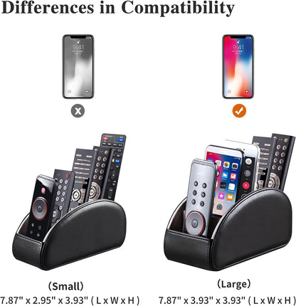 Pu Leather TV Remote Control Holder with 5 Compartments,Remote Caddy/Tray | Bedside Table Desk Storage Box/Organizer for Pen,DVD,Blu-Ray,Media Player,Heater Controller,Cosmetics,Glasses,Office Supplies