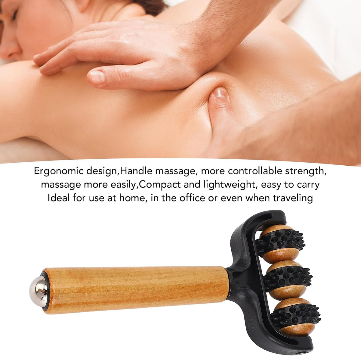 Handheld Spiky Massage Balls Roller, 3 Wheels Spiky Point Muscle Massage Roller with Wood Handle, Muscle Relaxation Tools for Foot Arm Body Neck Leg Pain Pressure Relief