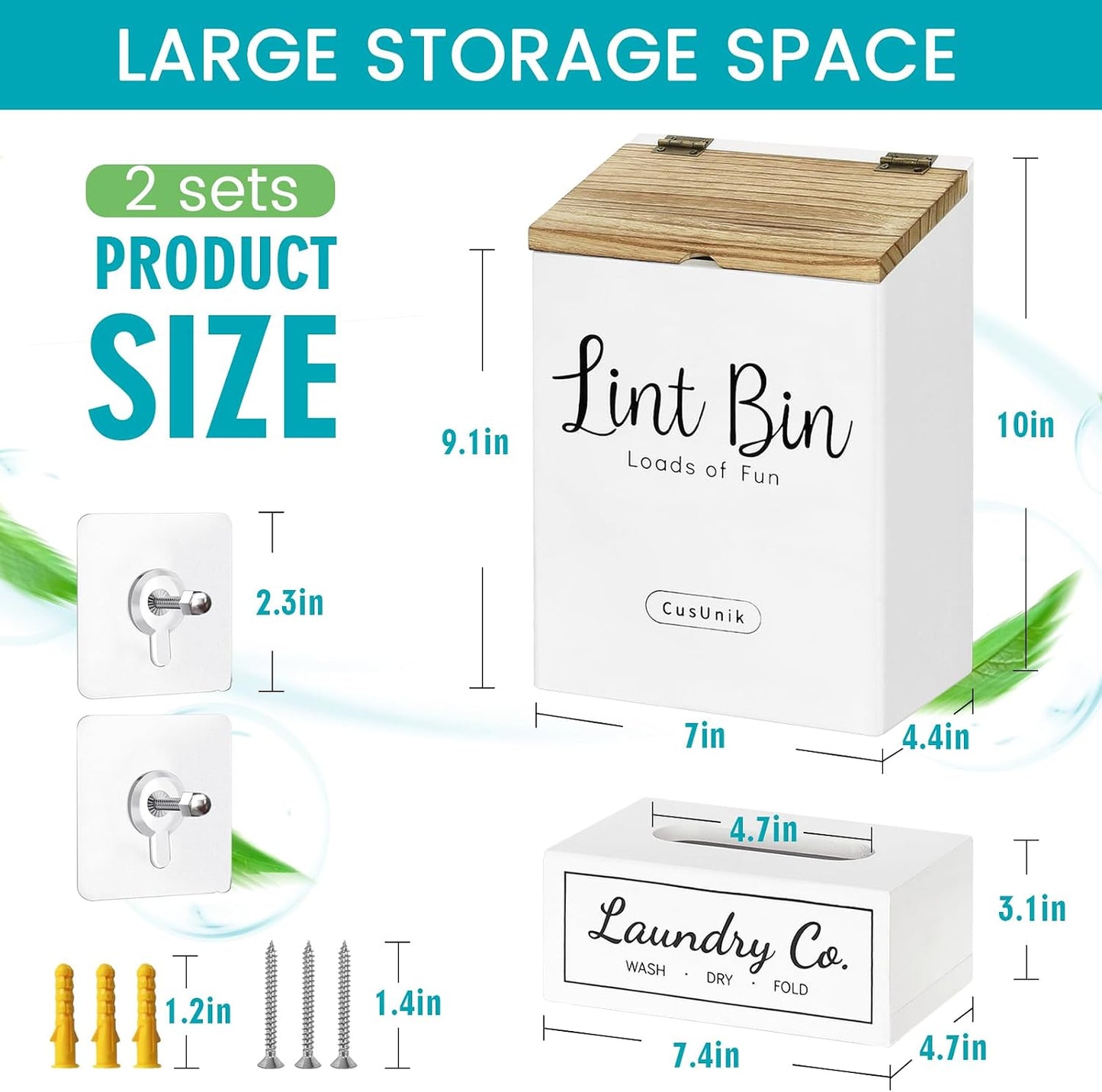 Magnetic Lint Bin and Dryer Sheet Holder Set for Laundry Room Organization | Wall Mounted Laundry Organization and Storage,Wooden Lint Trash Can with Lid and dryer sheet dispenser,Laundry Room Trash Can
