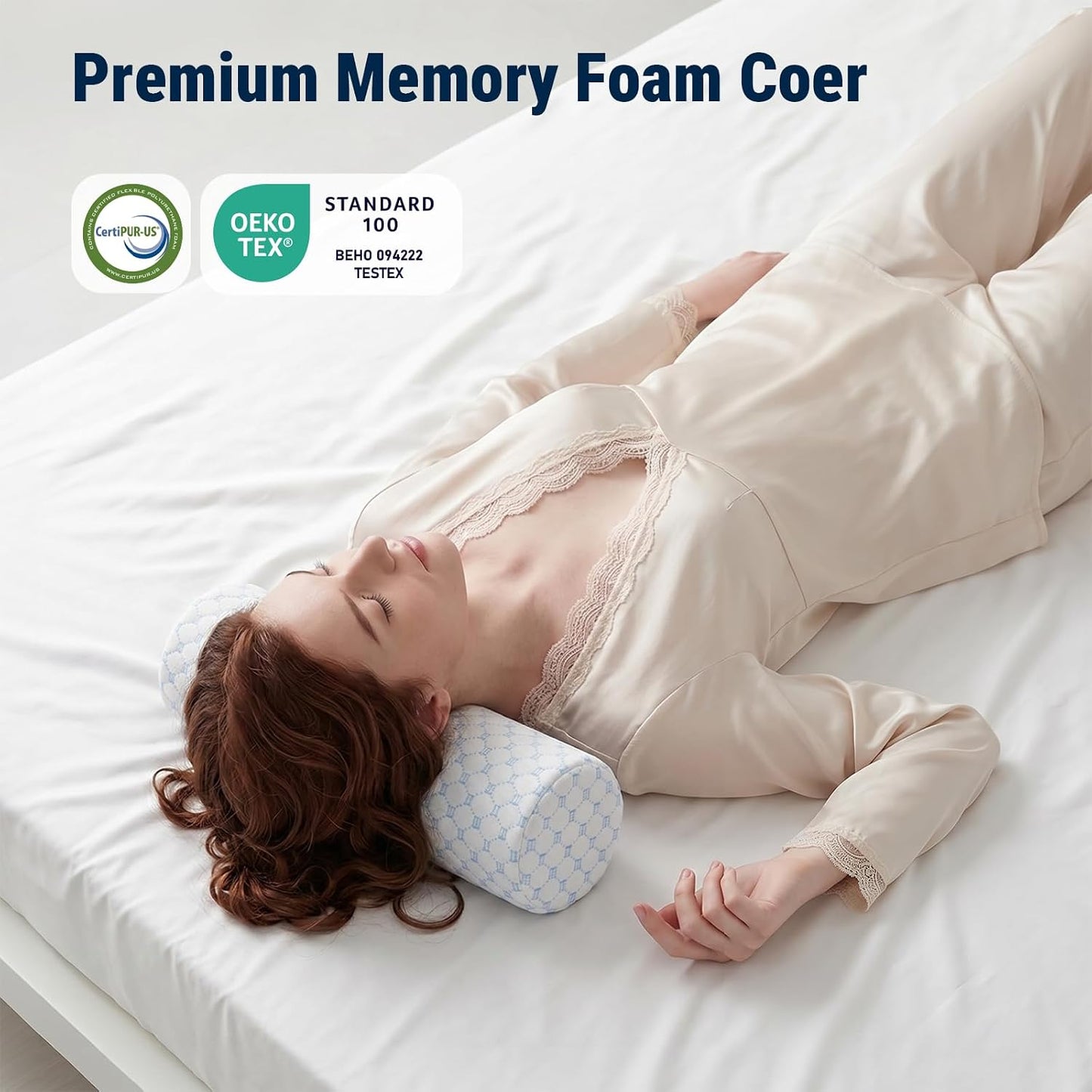 Neck Roll Pillow for Neck Pain Relief - Memory Foam Neck Support Pillow for Bed | Round Neck Pillow for Sleeping, 15.7 * 6 * 6 inch (Cool-Blue)