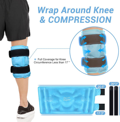 Relief Expert Knee Ice Pack Wrap Around Entire Knee, Large Ice Pack for Leg Soothing Discomfort, Reusable Ice Wraps with Cold Compress for Musclar Relaxation, Post-Workout Recovery,XL
