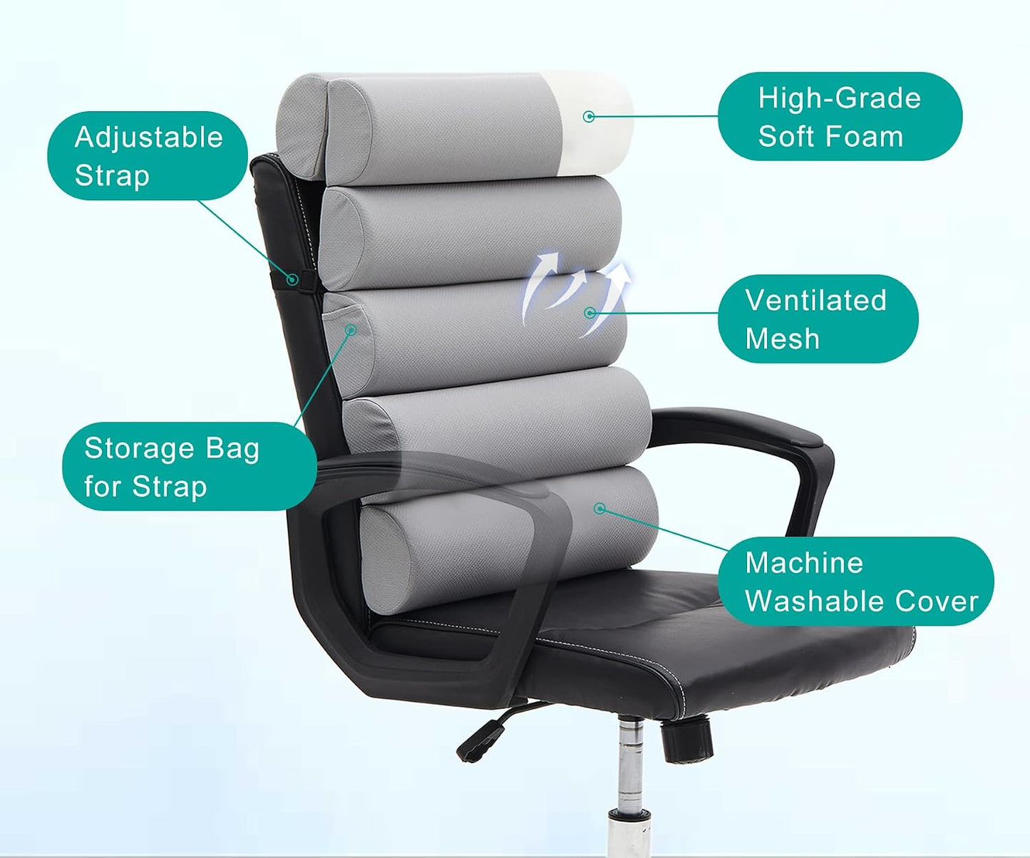 Lumbar Support Pillow for Office Chair,Multiple Adjustable | Back Support for Office Chair High Back/Couch/Sitting on Bed,Patented 6 Semi Cylindrical Back Cushion,Short Velvet Cover