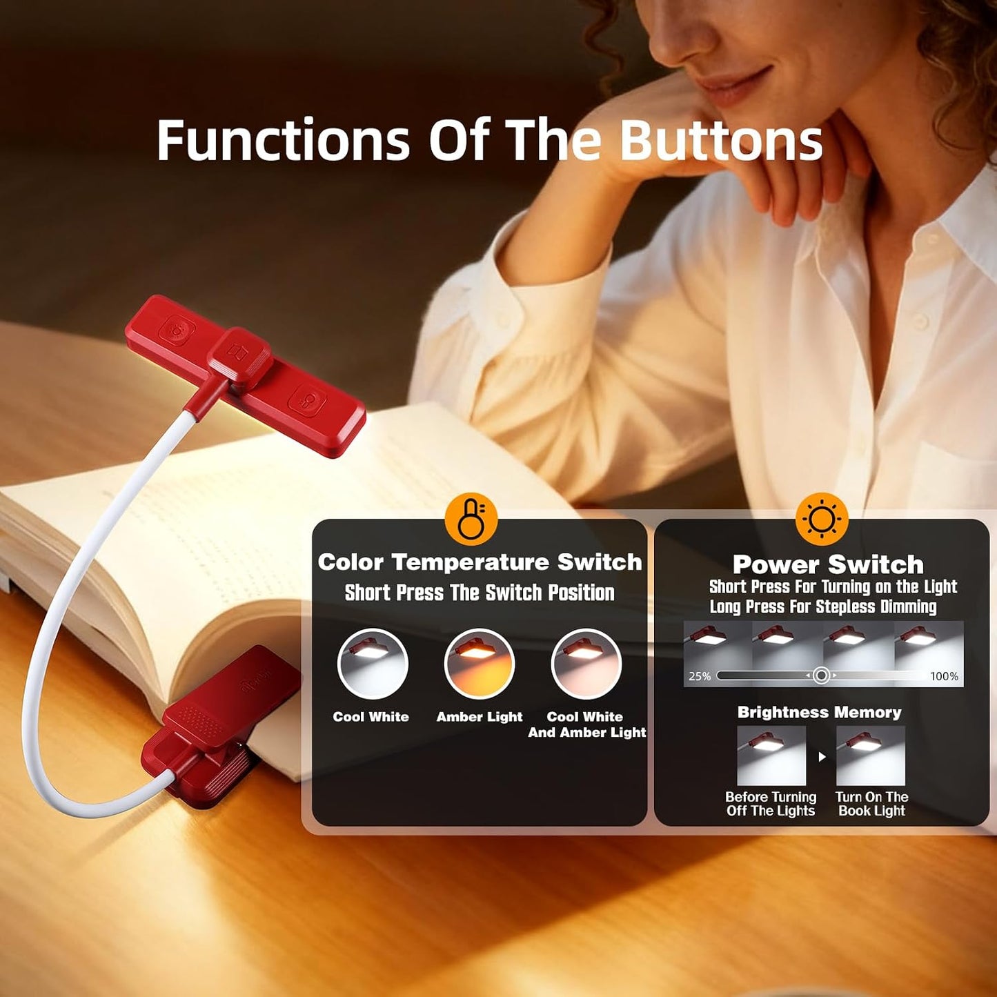 VAVOFO Rechargeable Book Light Rotatable：24 LEDs Reading Light, 3-Color & 9-Brightness Book Lamp, Eye Cared 120Hrs Runtime Lightweight Clip on Led Light for Book Lovers (Black)