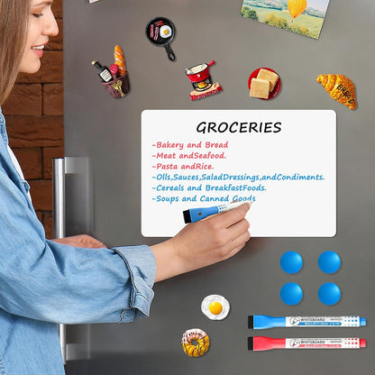 Magnetic Whiteboard for Fridge, 4-Pack Dry Erase Boards (12×8 in) with 5 Markers & Eraser, Strong Magnet & Stain-Resistant Surface, Reusable Message Board for Fridge, Family Planner & Kitchen Notes