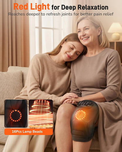 Knee Massager with Heat and Red Light Therapy : 4-in-1 Compression Massage with 14 Chambers & Vibration for Pain Relief, Cordless Home Office Use for Seniors and Active Adults, 5000mAh