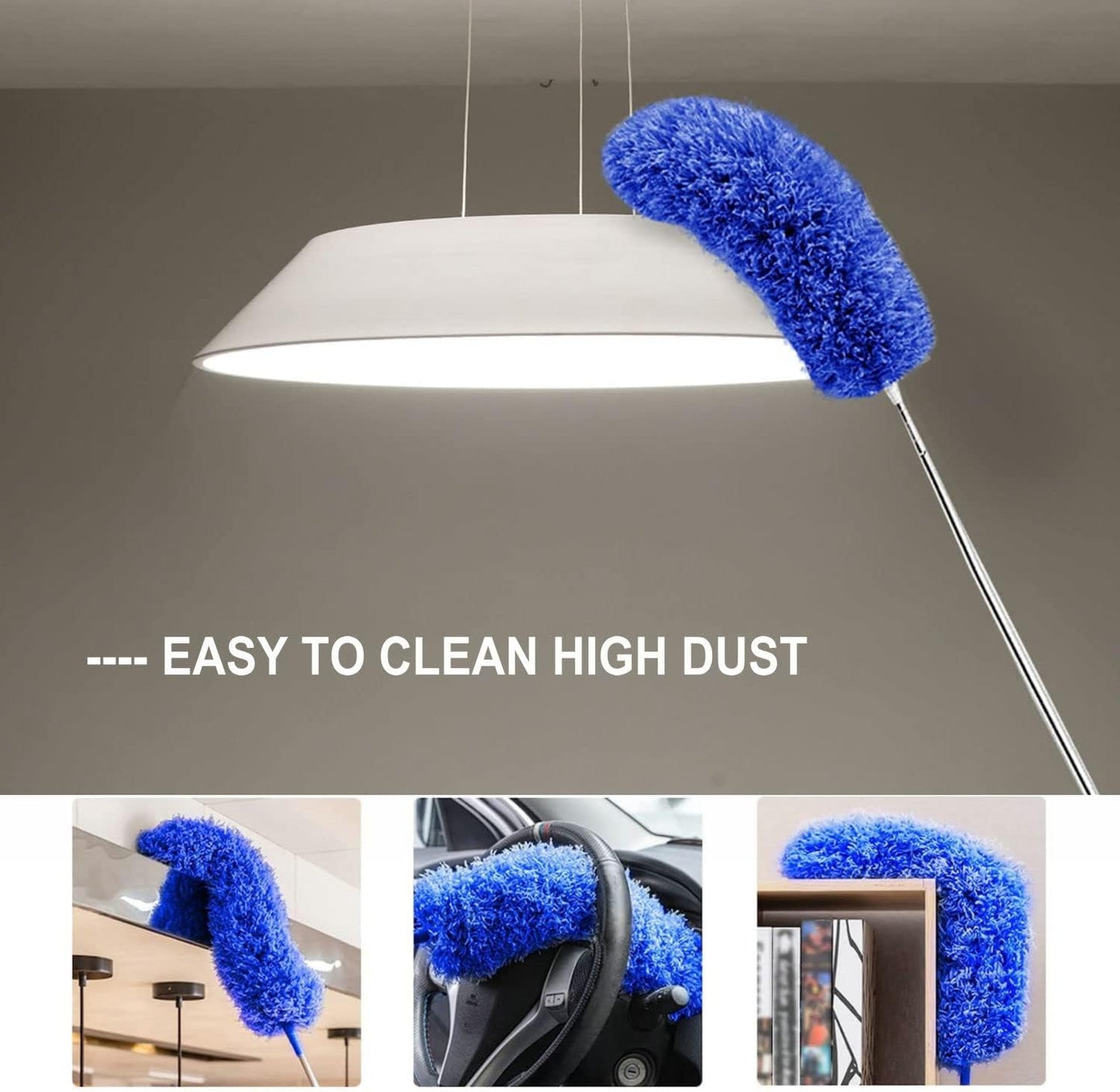 Retractable Gap Dust Cleaner Under Appliance Microfiber Duster Dust Brush with Extension Pole (36 to 49 inches) Cleaning Duster for Bed High Ceilings Furniture Bottom Household Gap Duster Gray
