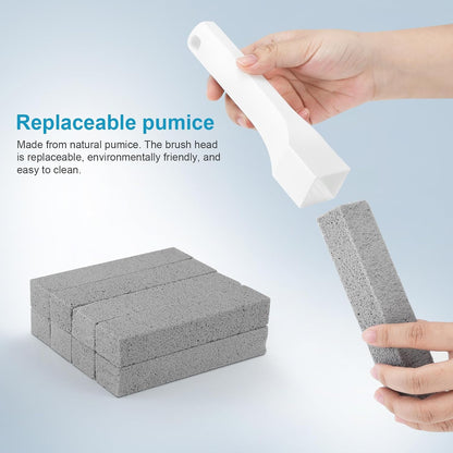 8 Pack Pumice Stone with Long Handle, Pumice Stone Toilet Bowl Cleaner | Replaceable Scouring Stick Removes Limescale, Rust, Hard Water Stains for Toilets, Tubs, Pools, Grills, Ergonomic Handle.