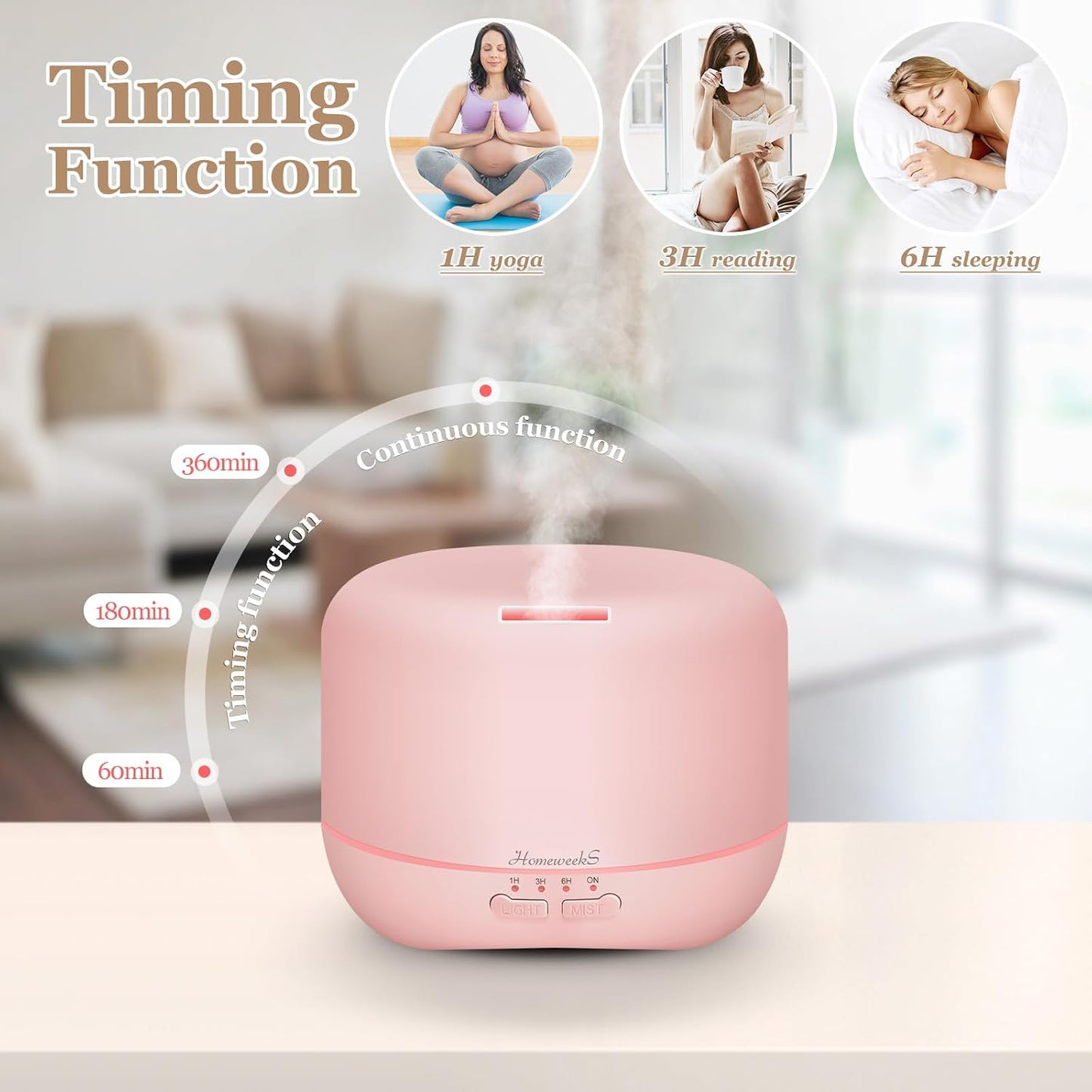 Homeweeks 300ml Essential Oil Diffuser, Quiet Aromatherapy Mist Diffusers for Essential Oils, Wood Grain, Ultrasonic, Remote Control, Timer, 7 Colors Light for Bedroom (300ml)