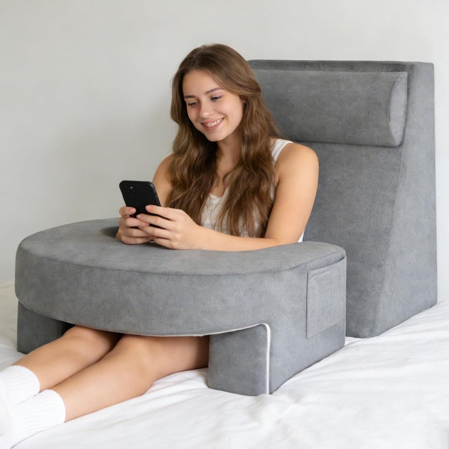 Reading Pillow Set for Adults with Back Neck Support and Armrest | 26D High-Density Foam for Bed Couch Reading Gaming Working, Reduce Neck & Back Fatigue, Breathable Fabric, Removable Cover