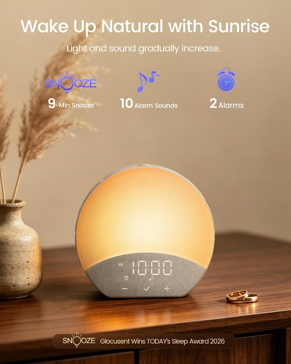 Glocusent Sunrise Alarm Clock with Sound Machine, Alarm Clock for Sleeper
