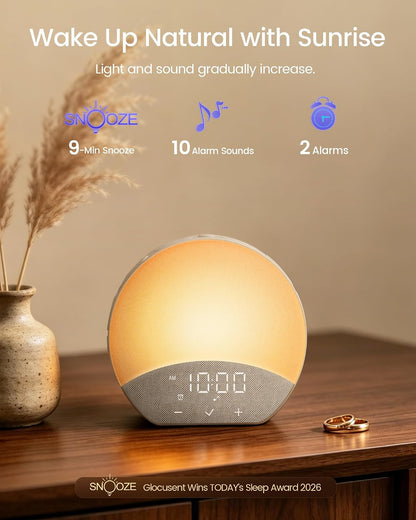 Glocusent Sunrise Alarm Clock with Sound Machine, Alarm Clock for Sleeper