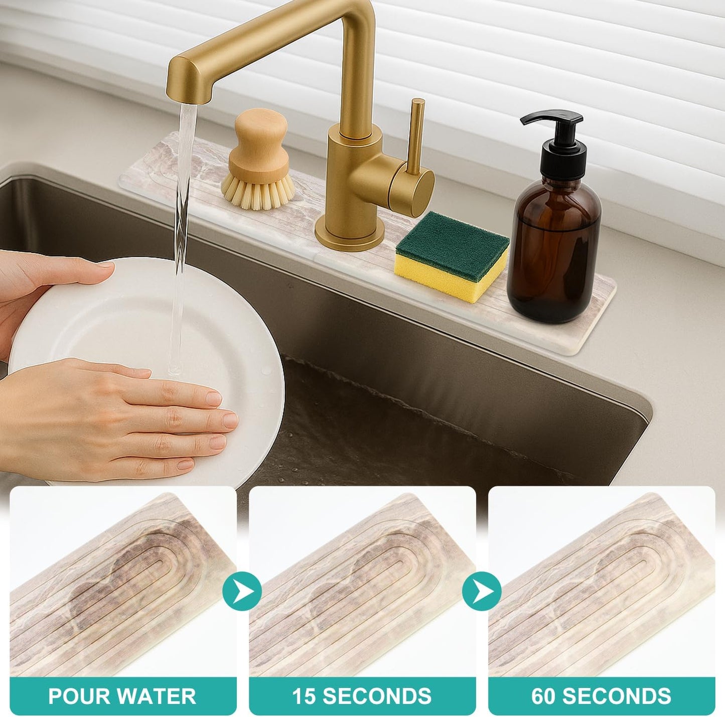 Fast Dry Stone Faucet Mat for Bathroom Sink Kitchen Counter Marble Trays | Small Diatomite Sink Splash Guard White Absorbent Tray Counter Quick Drying Stone Kitchen Diatomaceous Earth Around Faucet