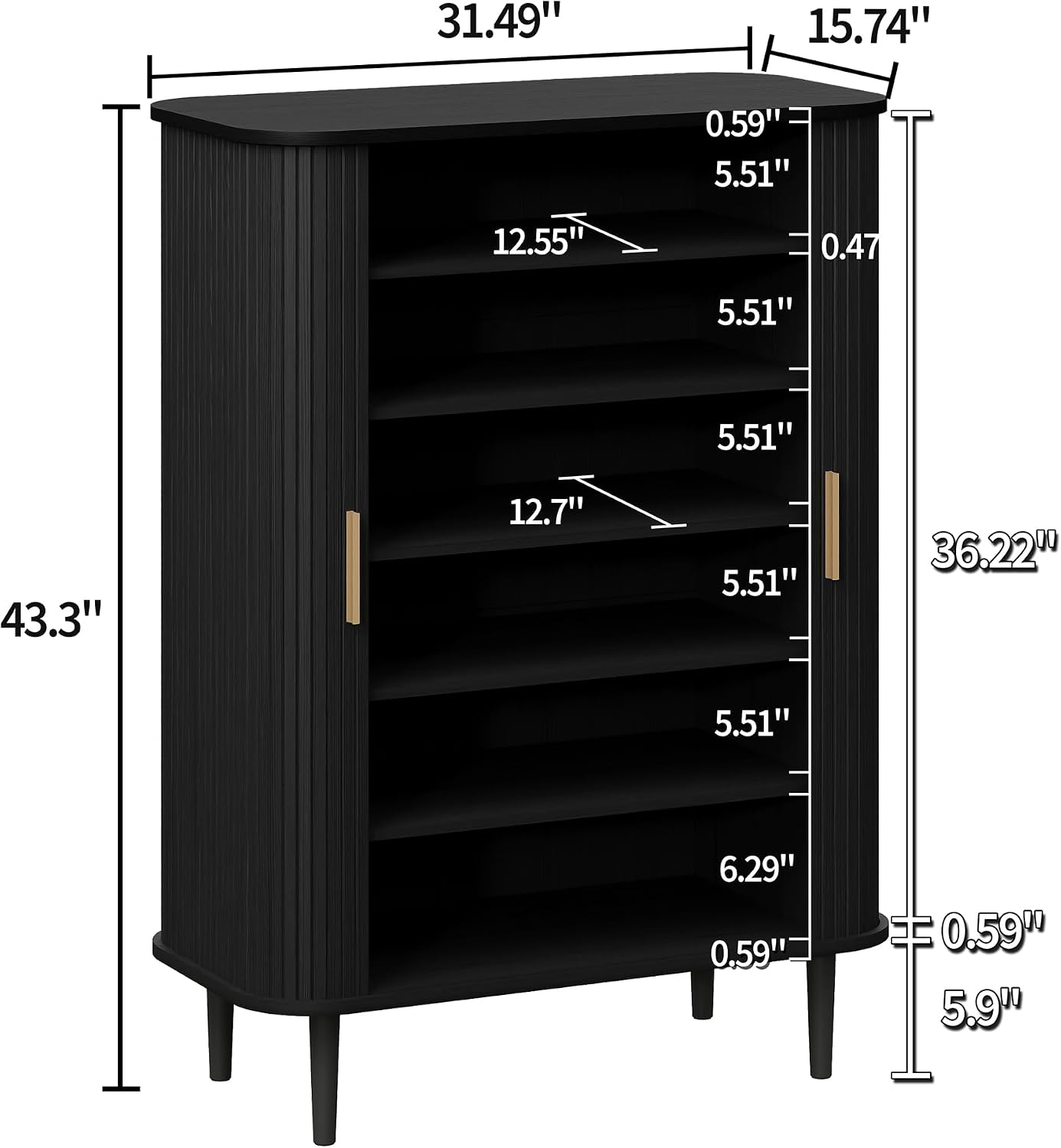 DHH Shoe Storage Cabinet with Sliding Door, 6-Tier Shoe Cabinet with Adjustable Shelves, Modern Freestanding Shoe Storage Organizer for Entryway, Hallway, Living Room (Walnut, 47 ")