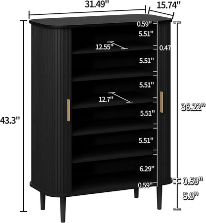 DHH Shoe Storage Cabinet with Sliding Door, 6-Tier Shoe Cabinet with Adjustable Shelves, Modern Freestanding Shoe Storage Organizer for Entryway, Hallway, Living Room (Walnut, 47 ")