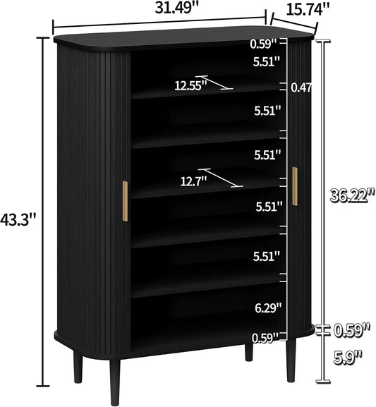 DHH Shoe Storage Cabinet with Sliding Door, 6-Tier Shoe Cabinet with Adjustable Shelves, Modern Freestanding Shoe Storage Organizer for Entryway, Hallway, Living Room (Walnut, 47 ")