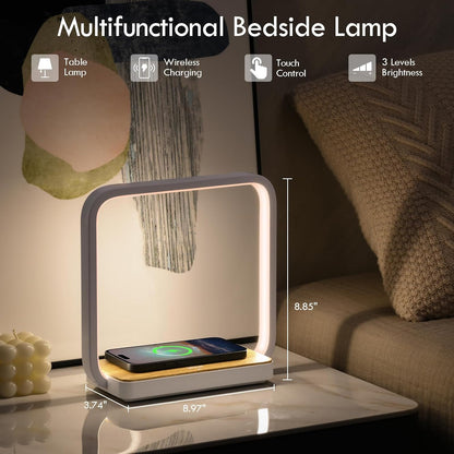 WILIT Bedside Lamp with Alarm Clock, Sunrise Wake-up Light, Wood Grain