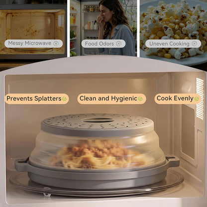 Microwave Splatter Cover for Food with Anti-scald Base Plate, Grey