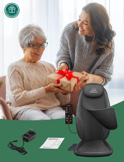 Snailax Shiatsu Back Massager with Heat, Deep Kneading Massage Chair Pad for Neck, Shoulders, Full Back & Waist, Adjustable Roller Massage Seat Cushion for Home Office, Pain Relief, Gift for Men Women