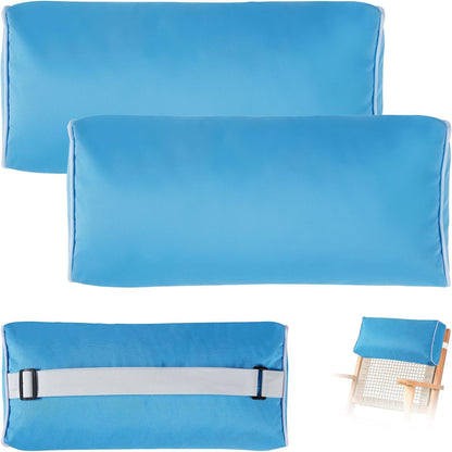 2 Pack Outdoor Chaise Lounge Head Pillow, Patio Pool Chair Pillows Water Resistant Headrest Pillow Lumbar Pillows with Insert and Adjustable Elastic Strap for Recliner Beach Chair, Dark Gray