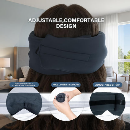 Cotton Sleep Mask for Side Sleepers with Contoured Nose Design, Blackout Eye Mask for Sleeping, Soft Breathable Light Blocking for Men Women, Full Coverage Eye Mask with Ear Covers for Travel