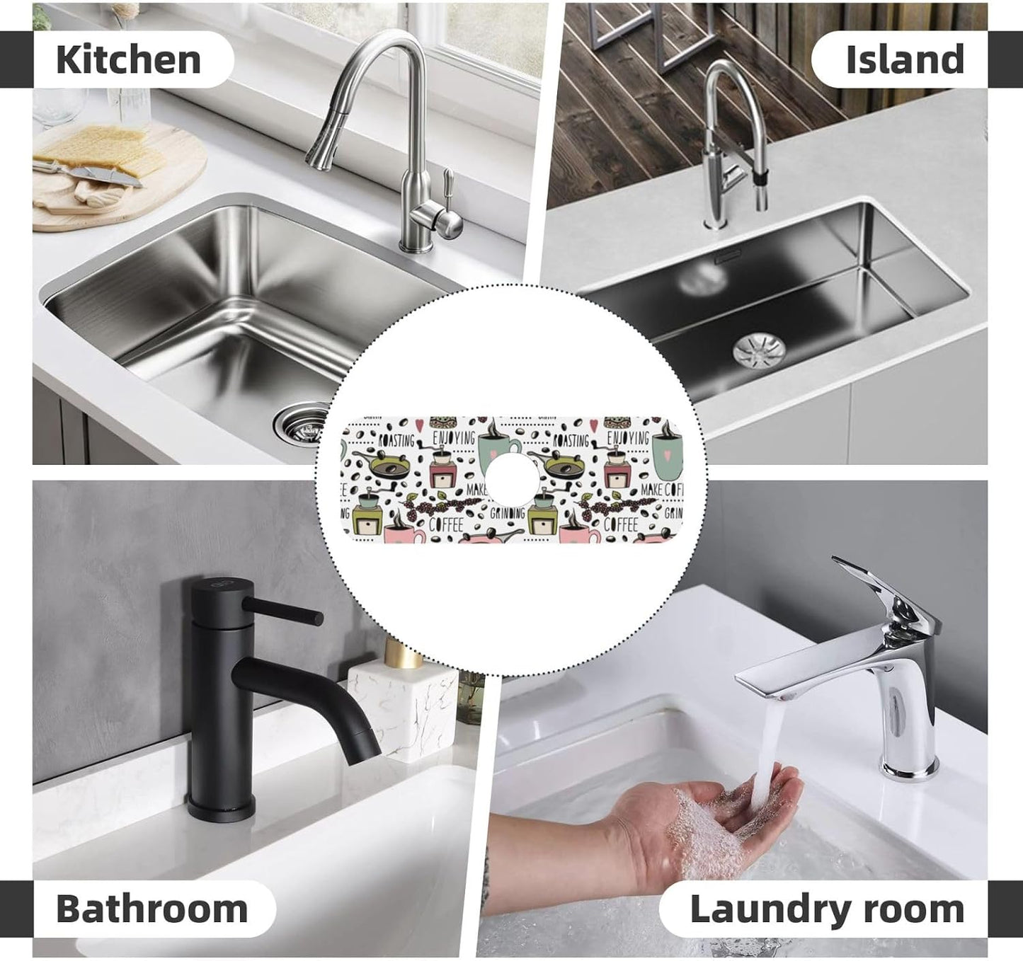 Wildflowers Floral Flower Kitchen Sink Splash Guard Faucet Mat Super Absorbent Fast Drying Mat Sink Gadgets-Fast Drying Pad Sink Mat For Kitchen Bathroom (15" X 5.5" )