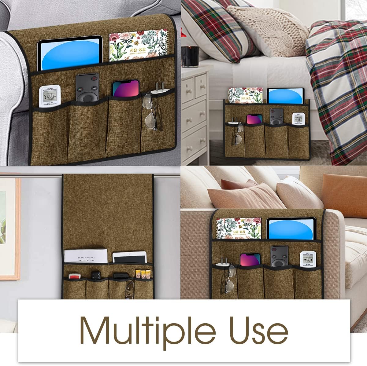 Joywell Remote Caddy Couch Remote Control Holder for Recliner Sofa Armrest Organizer Non Slip Arm Chair Caddie with 6 Pocket Storage for Magazine, Tablet, Phone, iPad, Black