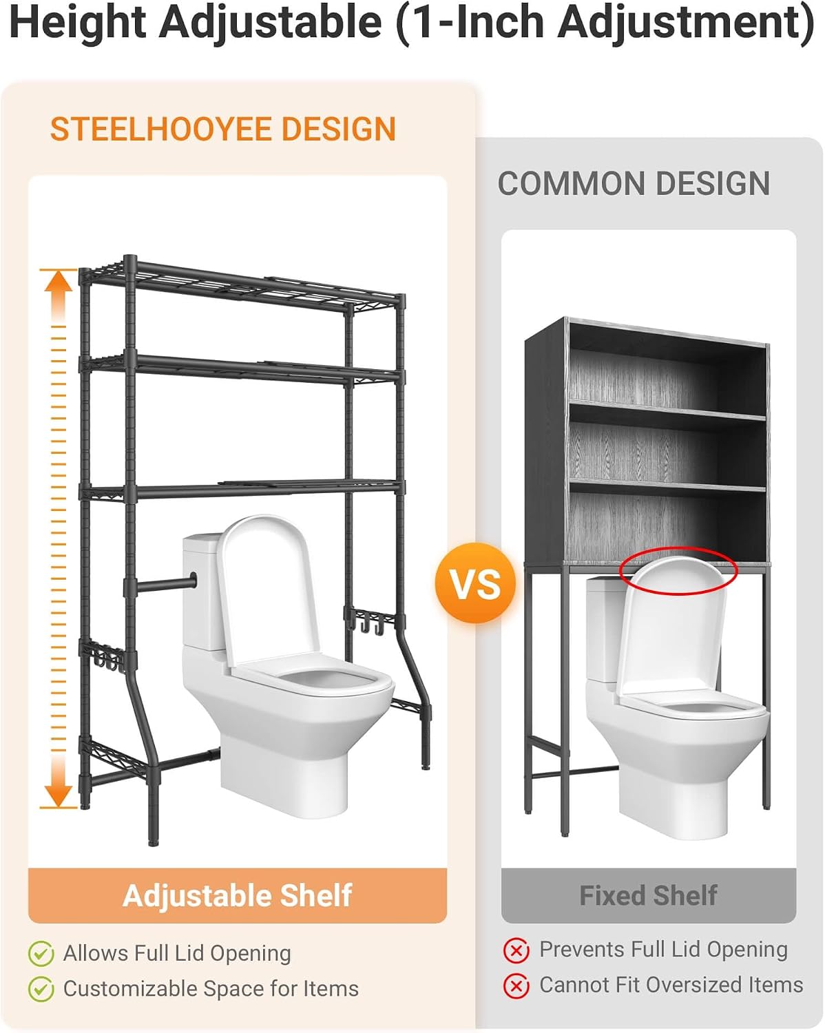 Over The Toilet Storage Rack with Expandable 3-Tier Adjustable Height & Width (22"-38") Bathroom Organizer Shelves Space Saver Above Toilet Over Washer and Dryer Shelf for Laundry Room