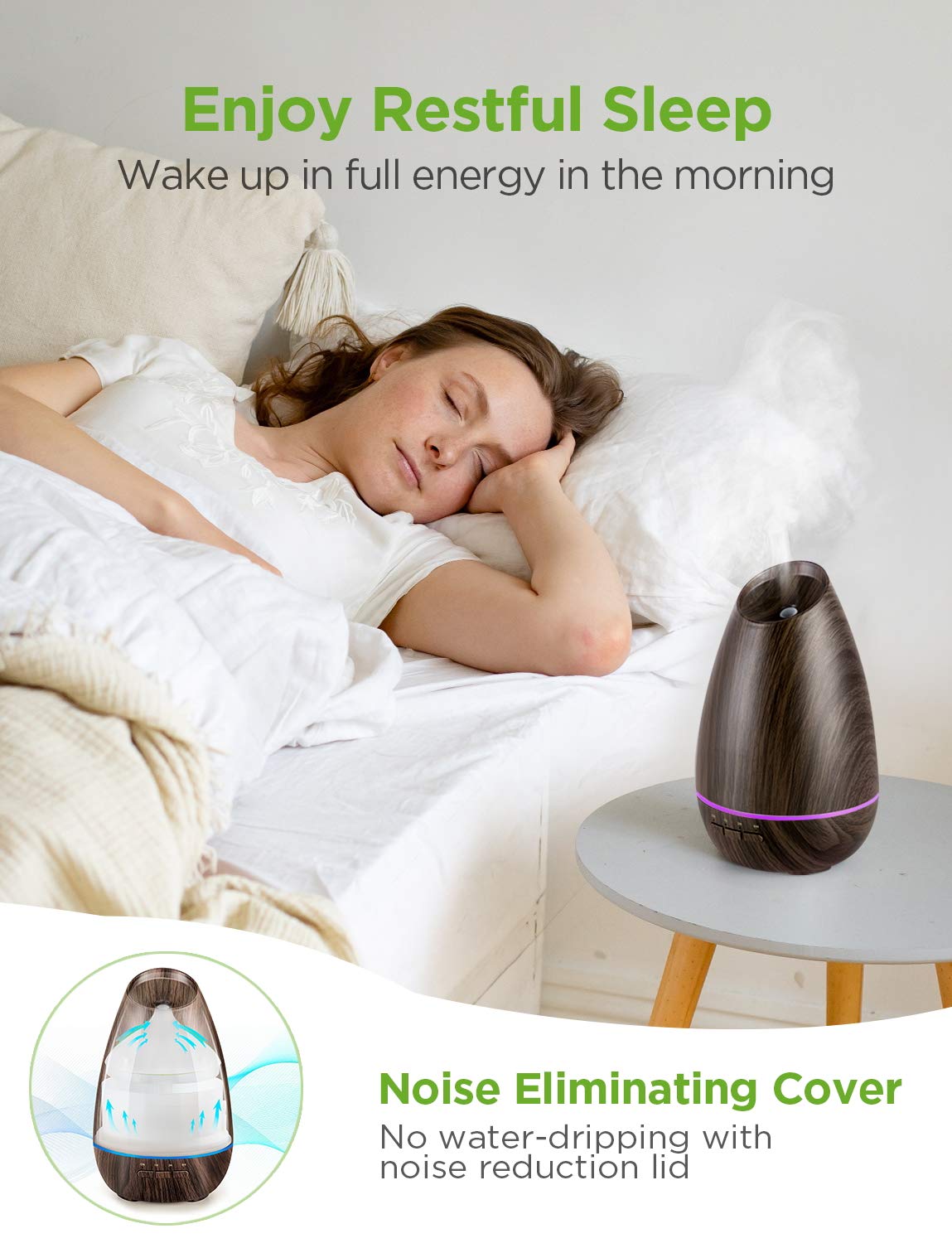 InnoGear 400ml Essential Oil Diffusers for Home Scent Humidifier, Brown | Adjustable Mist, Automatic Shut-Off, Cool Mist Humidifier, Ultrasonic, Large Room, Run up to 10hrs, Waterless Auto Off, Home