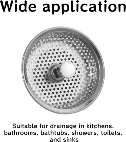 Kitchen Sink Stainless Steel Basket Strainer Replacement with Flat Bottom Rubber Stopper, 3.25 Inch, Indoor and Outdoor Kitchen Sink Strainer