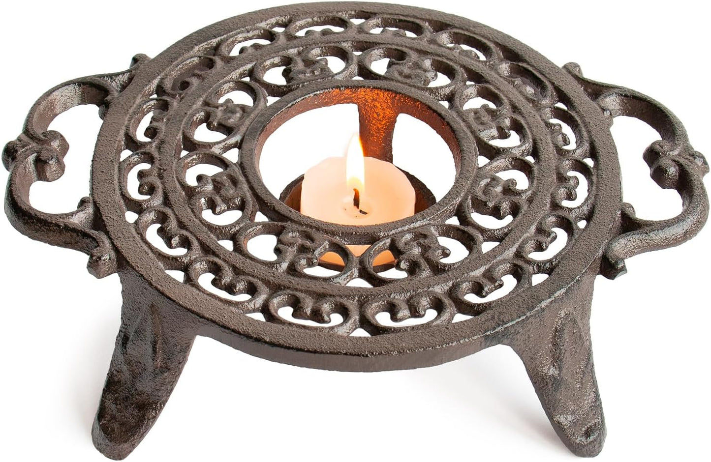 6.1 Inches Cast Iron Teapot Warmer Dish Cups Trivet,Flower-Shaped Design with Tealight Holder - Heavy Duty & Decorative Candle Holder Stands for Heat Food Coffee Milk or Tea