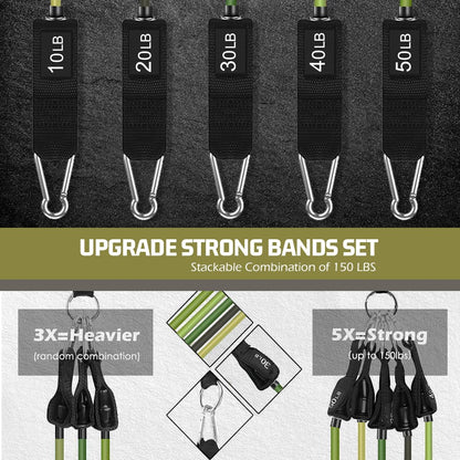 VElCK Resistance Bands Set with Handles for Exercise, Workout and Home Gym | 100% Natural Latex, 10-150LBS, Versatile for Yoga, Pilates, Strength, Home Gym