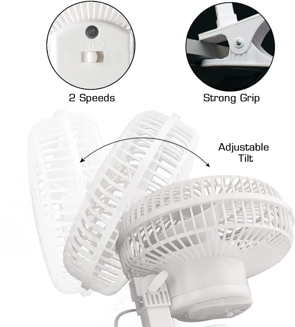 Hurricane 2-Pack Classic Clip-On Table Fan with 2 Quiet Speeds, White, 6" - Portable Corded Electric Air Cooling Unit with 306 CFM and Adjustable Tilt for Desk, Shelf, Home, Office or Dorm Use