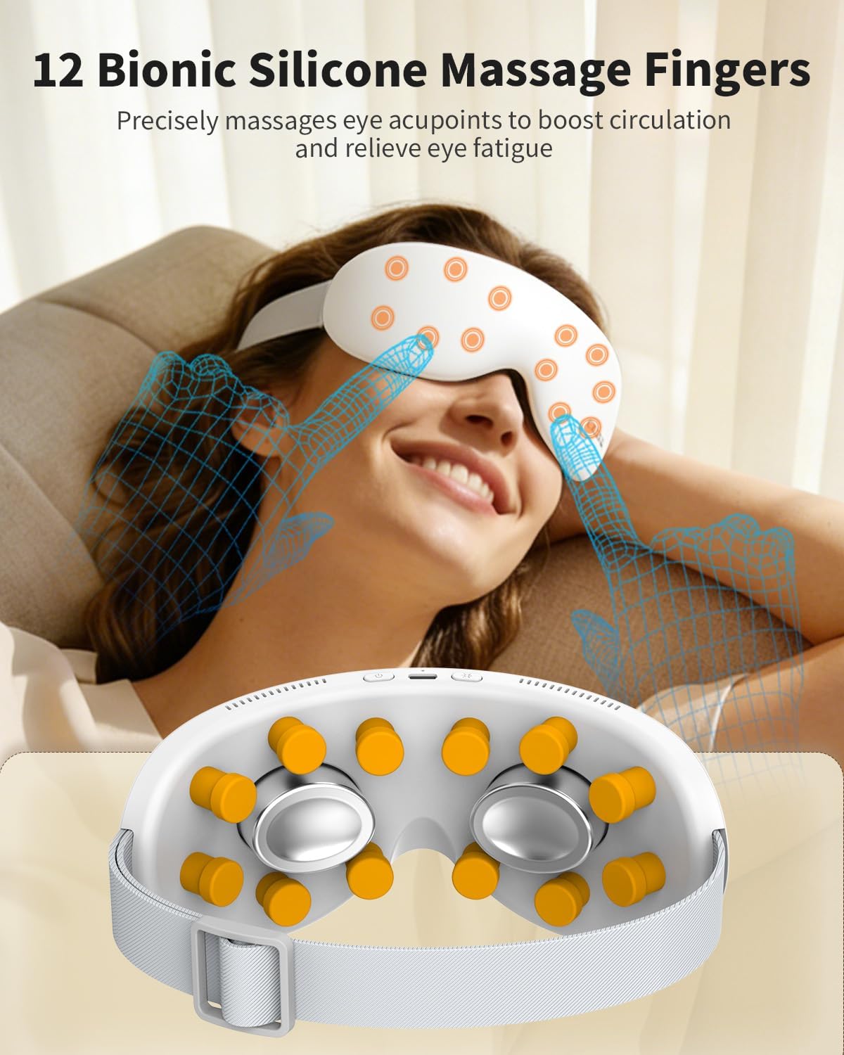 Eye Massager with Heat and Compression - Avocado Green Heated Eye Mask with Vibration, Bluetooth Music, 6 Modes, Rechargeable 1200mAh Battery for Eye Strain, Dry Eyes, Migraines Relief