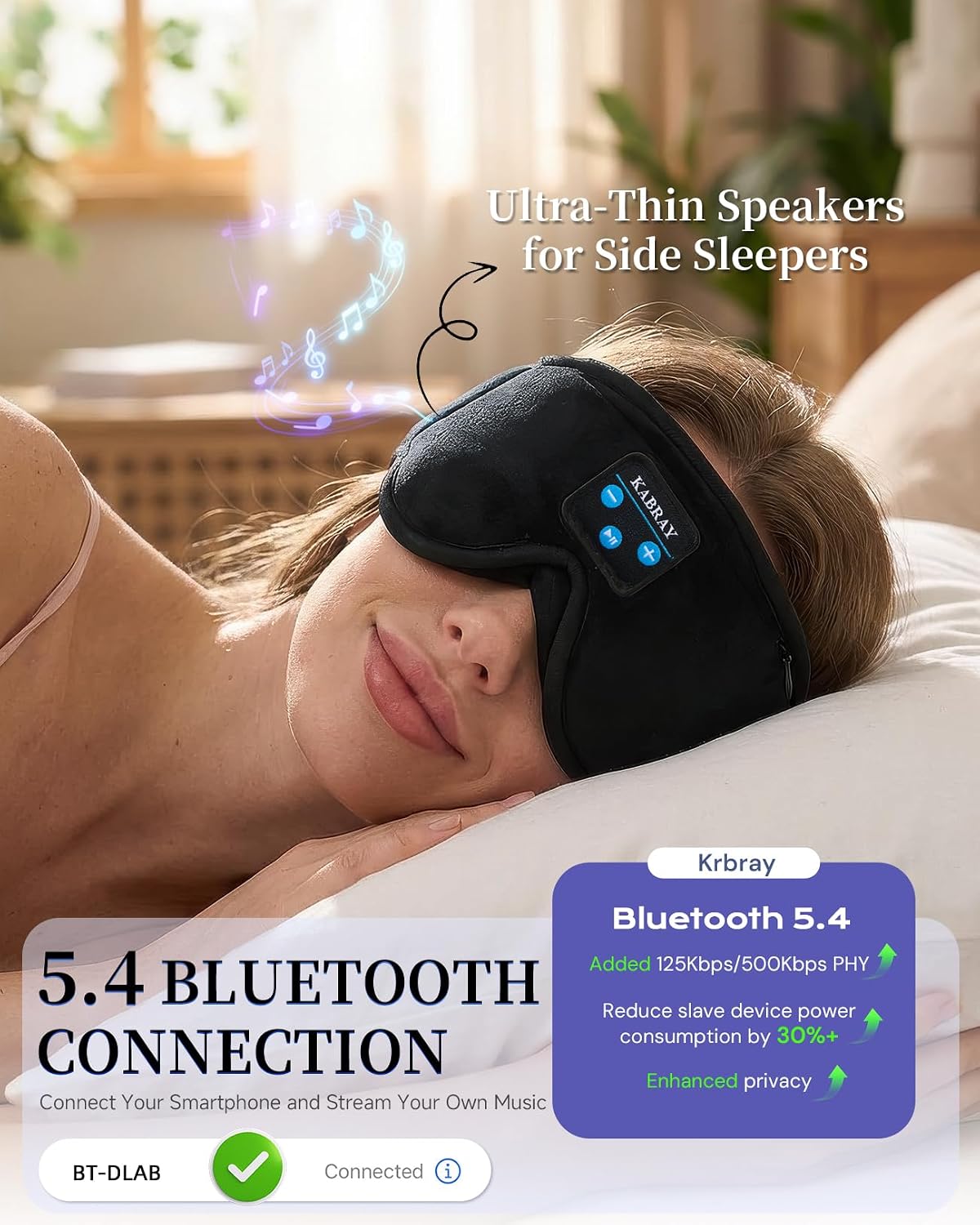 Sleep Mask Bluetooth Sleeping Headphones, 3D Contoured Gentle Pressure Sleep Mask Headphones Wireless with Ultra-Thin HD Stereo Speakers,Perfect for Side Sleepers,Naps,Yoga, Air Travel,Cool Gadgets