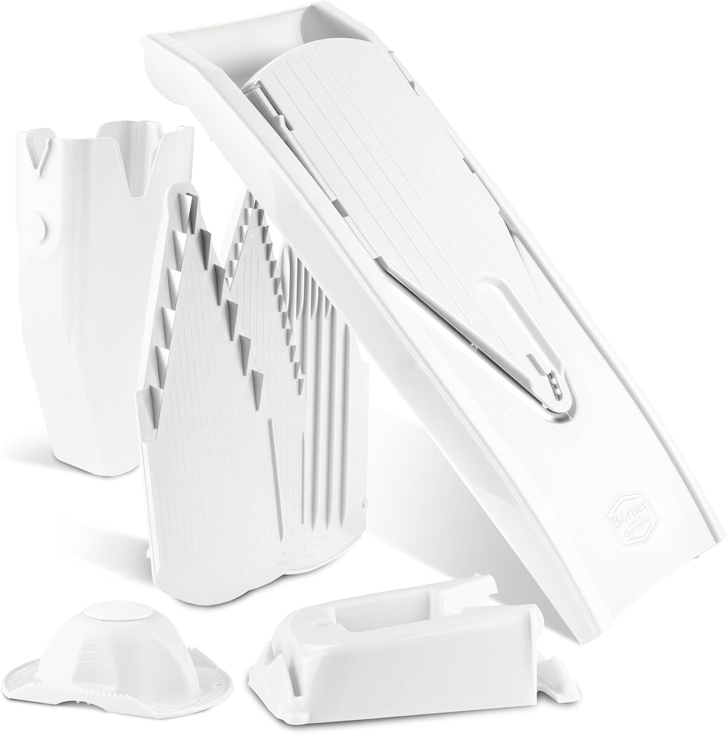 Mandoline Food Slicer Börner V1 (Profi Set) by Reston Lloyd • V-Slicer with 4 Inserts, Docking Station & Food Holder • Made in Germany • Fruit & Vegetable Chopper • Multiple Settings • Color: Red