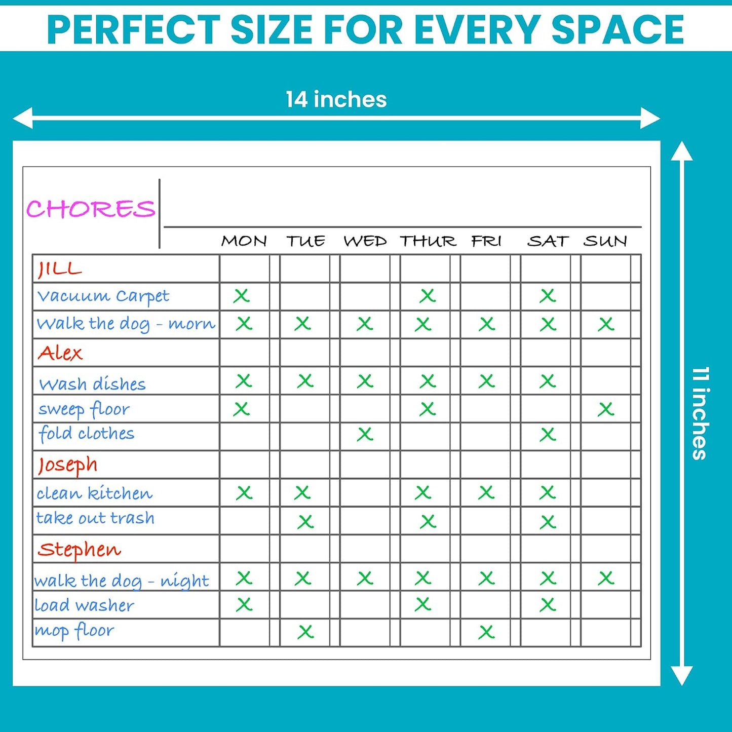 Iconikal 2-Pack Magnetic Dry Erase Chore Meal Chart 14x11-Inch Planner Schedule WOD Goal Tracker Grid Refrigerator Whiteboard Home Office