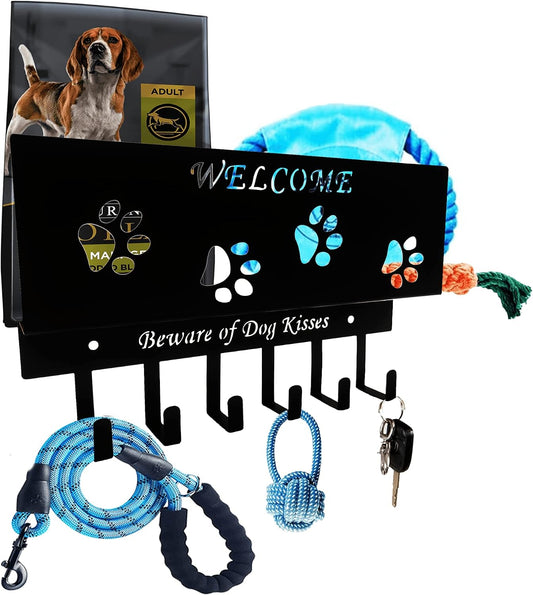 Dog Leash Holder for Wall, Storage and Mail Organizer, Key Holder Wall Mount With 6 Hooks - Leash, Stuff, Key, Letter, Sunglasses Organizer for Entryway, Farmhouse