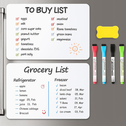 4 PACK Magnetic Dry Erase Board Sheet for Fridge, 12"x8" Erasable Refrigerator WhiteBoard w/ 6 Markers & 1 Eraser- Smooth and Flexible Small Magnet Blank Notepad for Home Kitchen Organizer and Planner