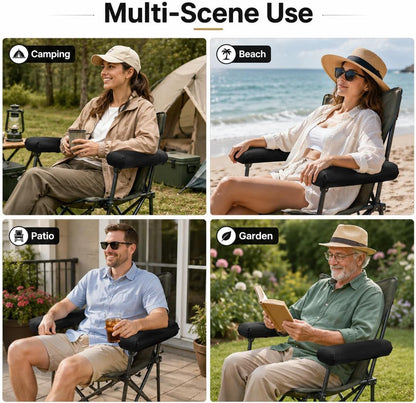 FOMIYES Outdoor Armrest Cushion Pad for Folding Beach Chair, Elbows Armrest Cover with Soft Padding, Black Arm Rest Pillow for Camping, Patio, Lawn Lounger Accessories