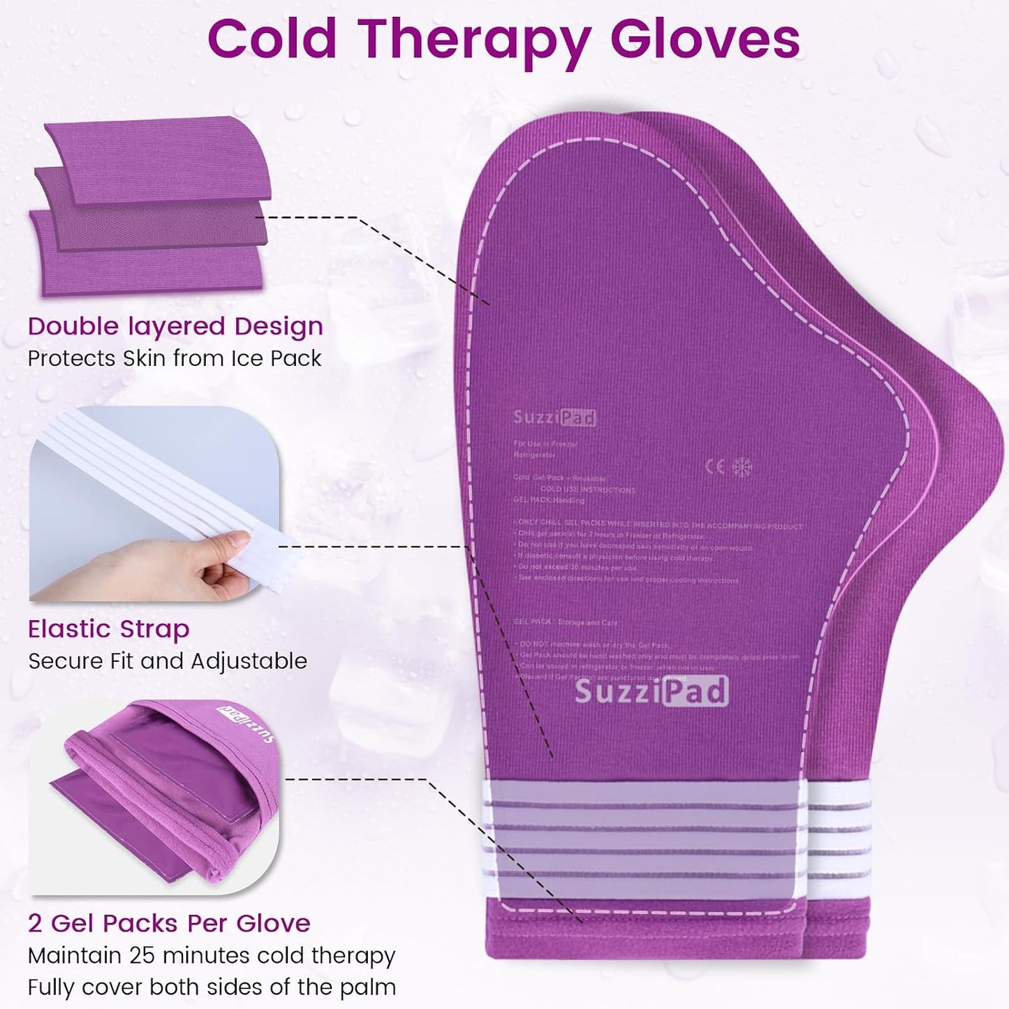 SuzziPad Cold Socks & Hands Ice Pack for Chemo Must Haves, Purple, S/M | Removable Gel Packs, Adjustable Straps, Dual-Layer Gloves & Foot Ice Pack Wraps For Chemo, Arthritis & Neuropathy Relief