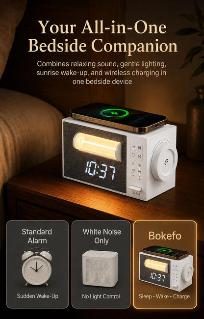 Sunrise Alarm Clock with Sound Machine, Wake Up Light & Wireless Charger