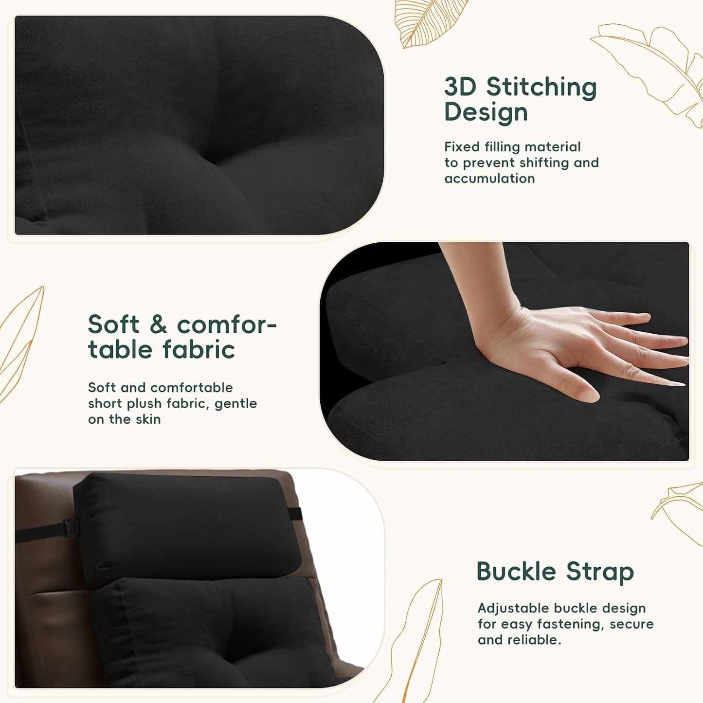 2-Piece Neck Pillow Lumbar Support Cushion for Recliner, Ergonomic High-Density Foam Backrest with Adjustable Headrest, Soft Comfy Back Support for Office Chair, Sofa, Couch, Pain Relief, Beige